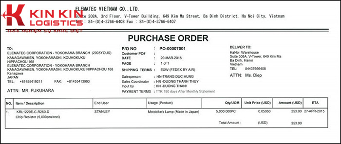 Nội dung của Purchase Order