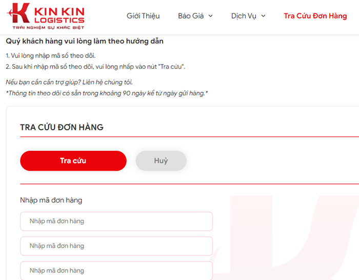 Tra cứu đơn hàng tại Kin Kin Logistics